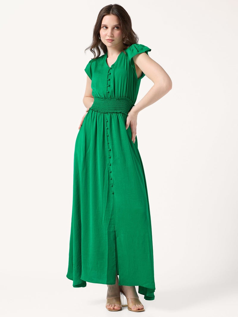 OUTZIDR Green Tiered Maxi Length Flared Dress - Image 2